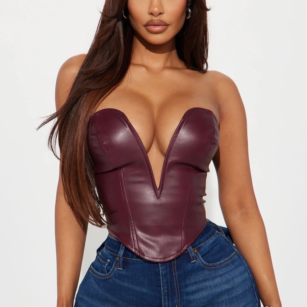 Faux leather burgundy corset